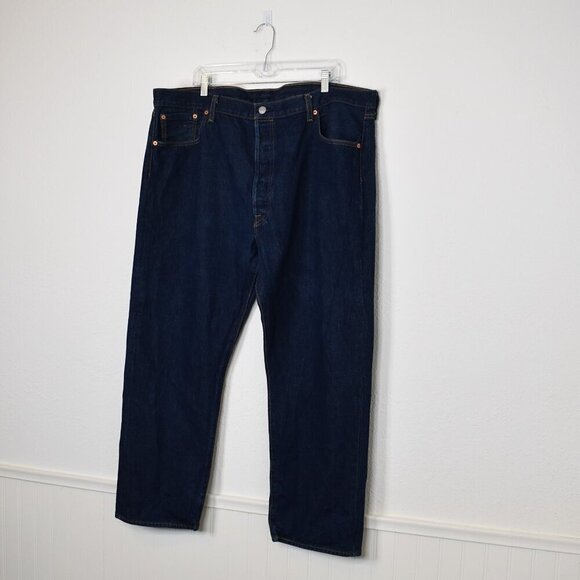 Levis 501 Mens Jeans 44 X 30 Button Fly Dark Wash Straight Leg Classic Western - Picture 2 of 16